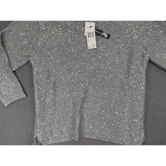 Chelsea & Theodore Women’s Large Sweater 3/4 Sleeve Sequins Gray Chiffon Liner - Picture 5 of 8